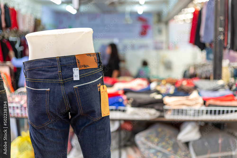 Obraz premium Lot of different blue jeans Blue,Stack of blue jean