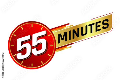 55 minutes isolated on white background. Time concept. Vector illustration.