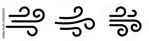 Blowing wind line icon. Windy weather symbol. Windy blow outline collection.