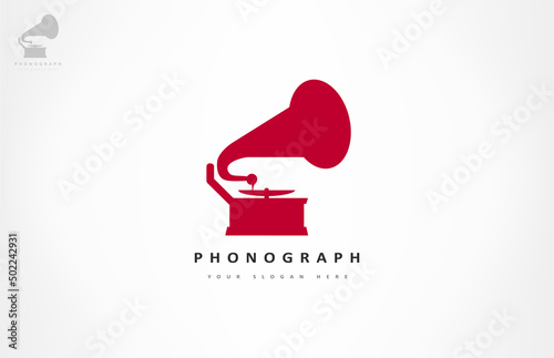 Phonograph logo vector. Device for recording and reproducing sound.