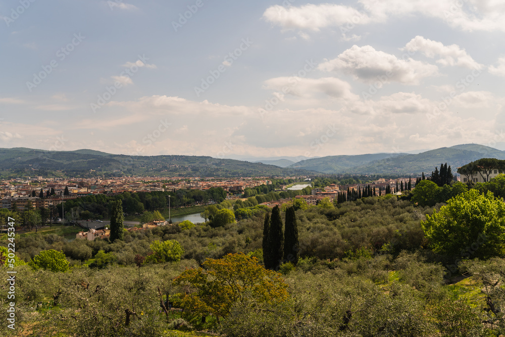 panoramic view of green landscape in Florence, Italy 