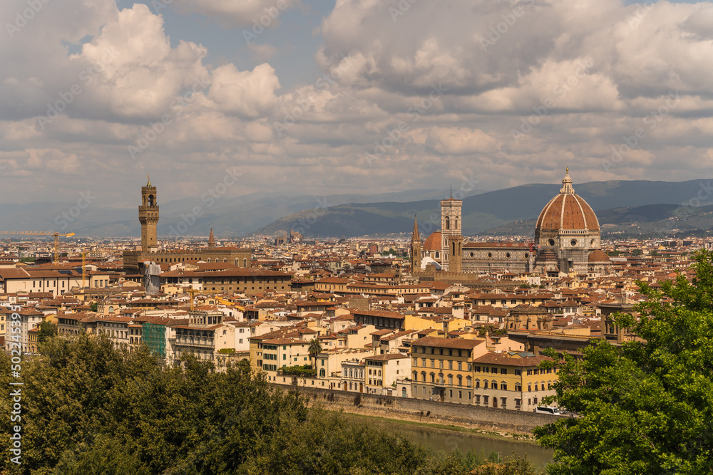 Fototapeta premium View of the city of Florence in Italy with cathedral and municipal palace tower 