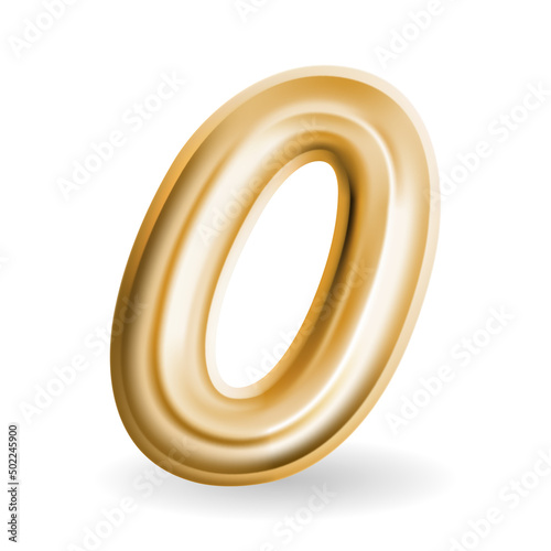 Golden Volumetric 3D Text Balloons Lettering 0 Isolated on White. Vector Illu...