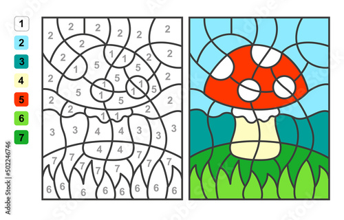 Vector coloring page Color by numbers Easter egg hunt. Puzzle game for children education and activities