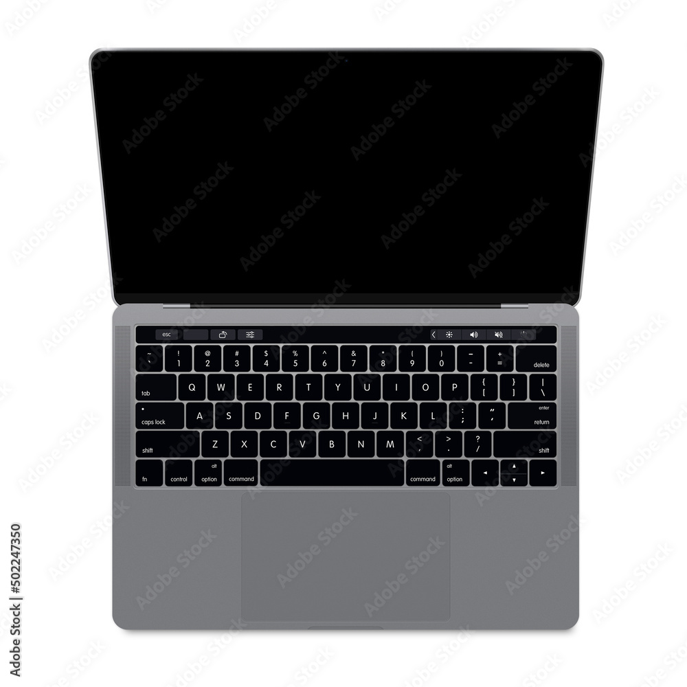 Laptop with a blank black screen on a white background Laptop with a blank black screen on a white background