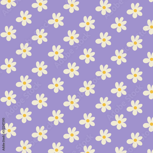 Pattern with daisies on a lilac background