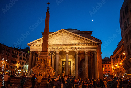 Pantheon, Rome, Italy. View from the square at sunset.