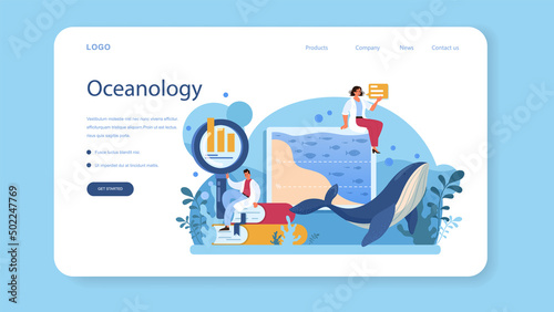 Oceanographer web banner or landing page. Oceanology scientist.