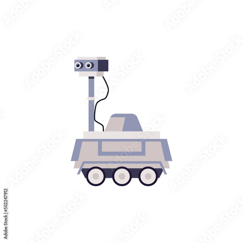 Mars or lunar rover with camera, flat vector illustration isolated on white background.