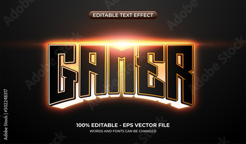 Glowing gamer text effect. 3d esport graphic styles with neon light