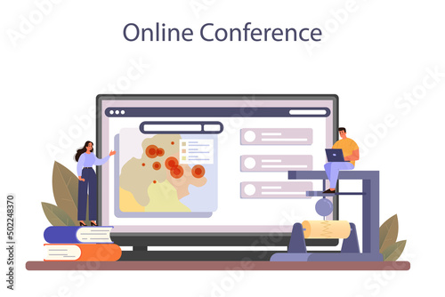Volcanologist online service or platform. Geologist studying the processes