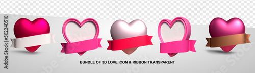 3D rendering love and ribbon model png, transparent for valentine, dating, flirt