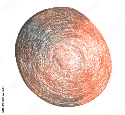 Abstract circle brown color pencil scribbles background. Paper texture.