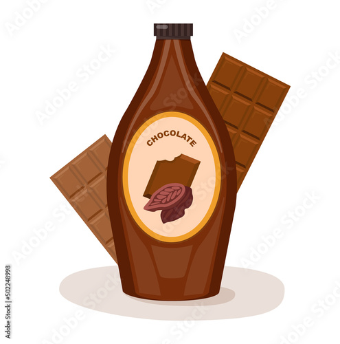Chocolate syrup. Sweet topping for dessert: pancakes or ice cream.