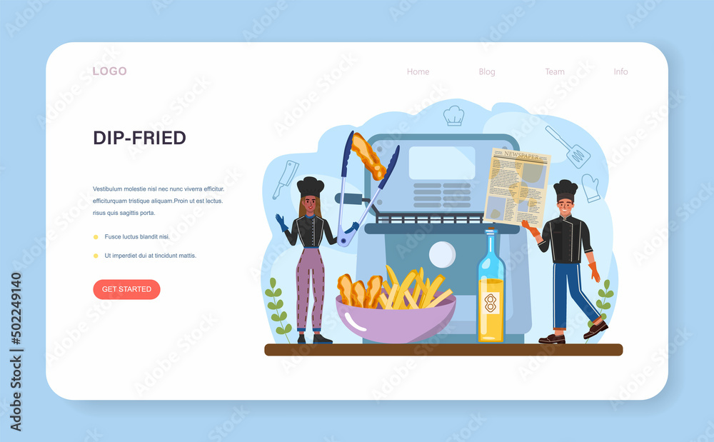 Fish and chips web banner or landing page. British deep-fried fish Fish and chips web banner or landing page. British deep-fried fish