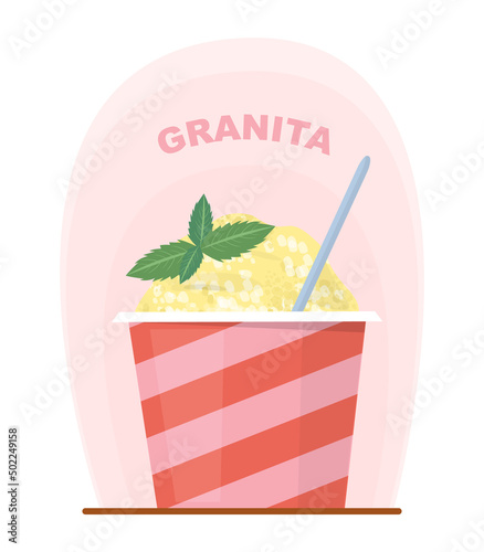 Granita illustration. Fresh fruit granita, italian frozen dessert made