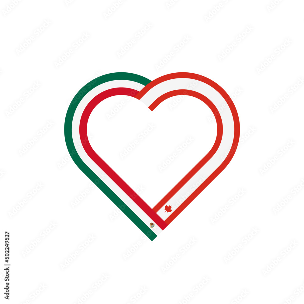 unity concept. heart ribbon icon of mexico and canada flags. vector illustration isolated on white background unity concept. heart ribbon icon of mexico and canada flags. vector illustration isolated on white background