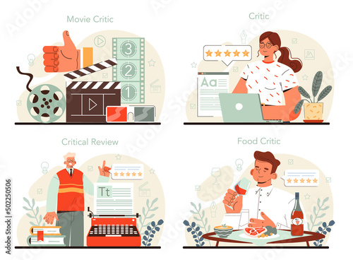 Professional critic concept set. Journalist making review and ranking