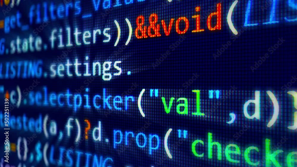 A close-up view of computer programming code playing on an LCD screen ...