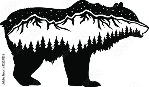 Obraz na plátně Bear svg, Fantasy Bear svg, cut file for cricut, Forest svg, Bear PNG, Mountains