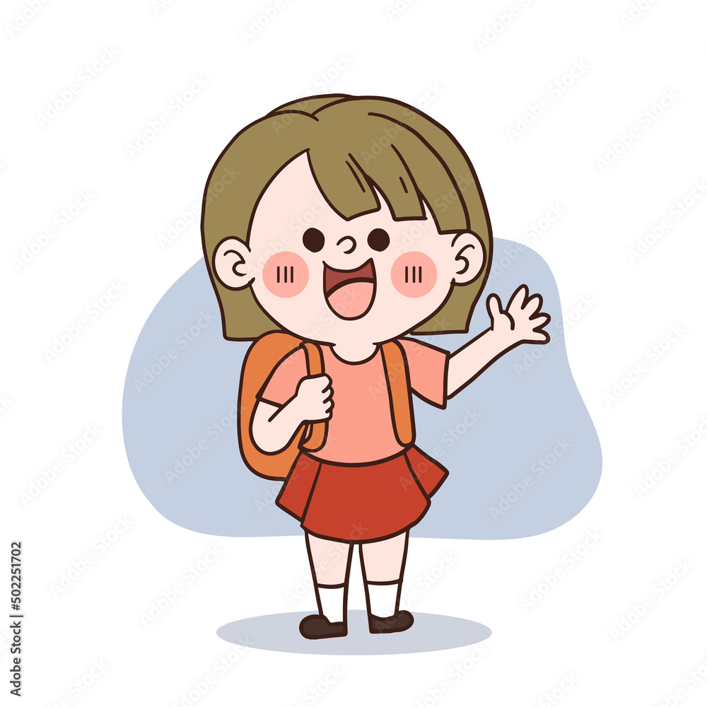back to school concept.doodle art. A happy little girl going to school. vector cartoon character back to school concept.doodle art. A happy little girl going to school. vector cartoon character