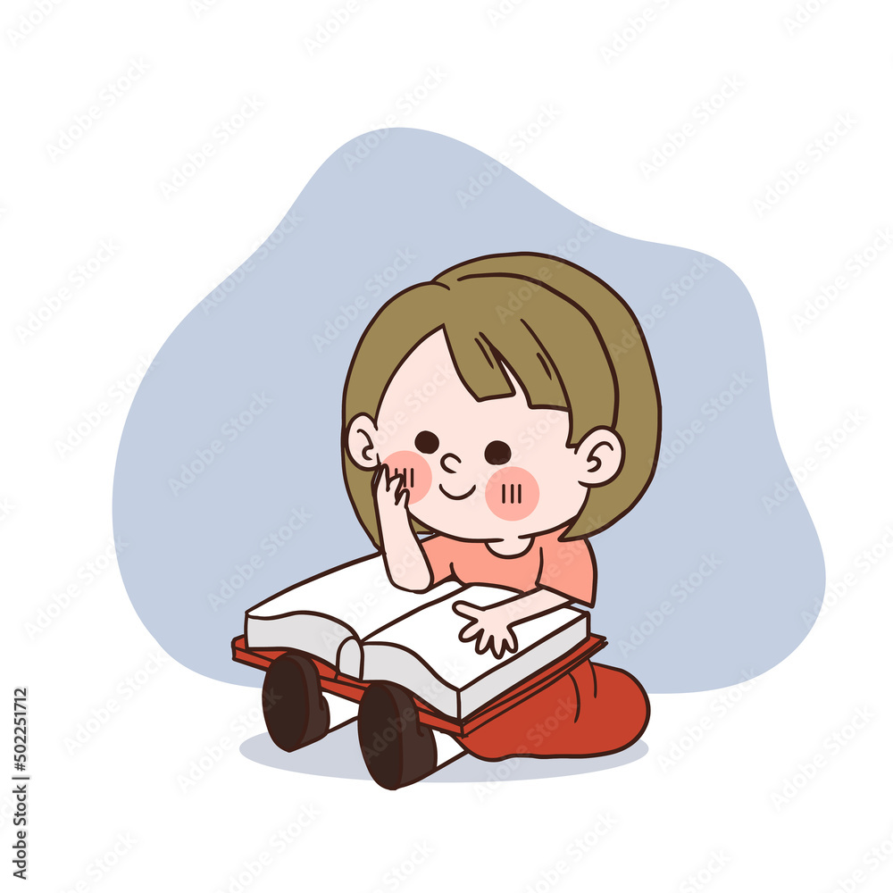 A cute happy little girl is reading a book. vector cartoon character. A cute happy little girl is reading a book. vector cartoon character.