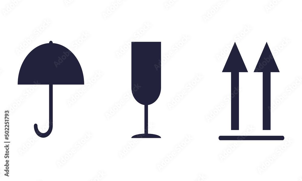 Packaging cargo symbols in form of stamps, for wooden, cardboard boxes