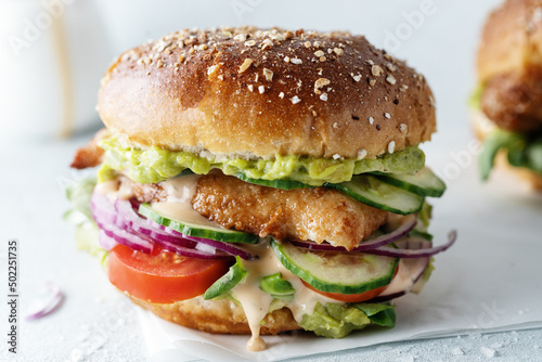 Tasty healthy burgers with chicken breast