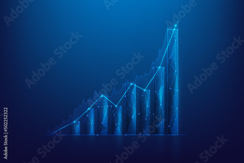 business growth stock technology. digital graph chart increase low poly wireframe. strategy achievement. new plan and vision to success. vector illustration fantastic digital. Return on investment.