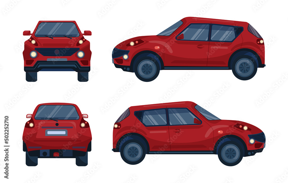 Hatchback set. Compact city car, family transportation. Front, back Hatchback set. Compact city car, family transportation. Front, back
