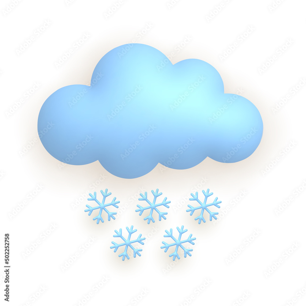 Cloud, snow, snowflake. Cute weather realistic icon. 3d cartoon Cloud, snow, snowflake. Cute weather realistic icon. 3d cartoon