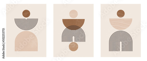 Set of Mid century modern minimalist art print with organic natural shape. Abstract contemporary aesthetic background with geometric