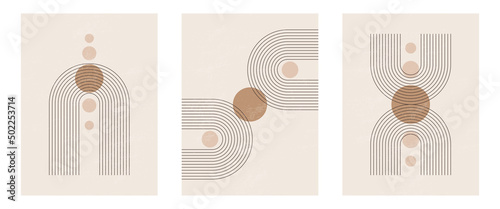 Set of Mid century modern minimalist art print with organic natural shape. Abstract contemporary aesthetic background with geometric