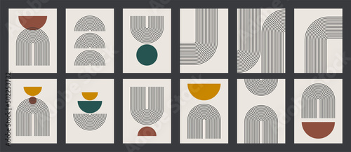 Set of Mid century modern minimalist art print with organic natural shape.