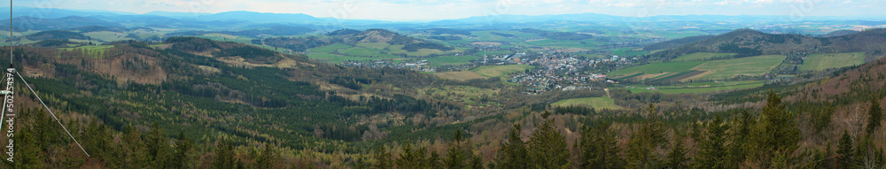 Panoramic view of Bohemian forest and the town Kdyne from the hill Korab,Klatovy district,West Bohemia,Czech Republic,Europe,Central Europe
