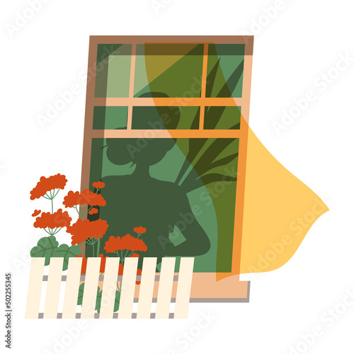 Woman Shadow and Silhouette in Open Window Vector Illustration