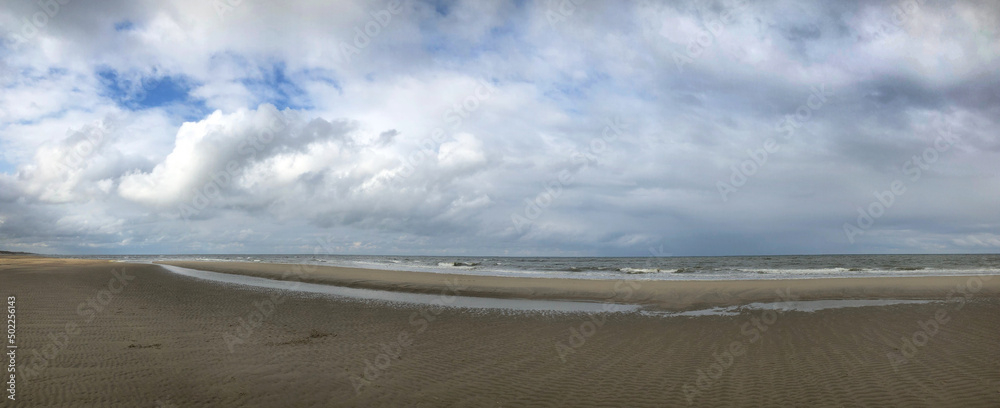 Northsea coast. Beach and sea. Julianadorp Netherlands. Panorama.