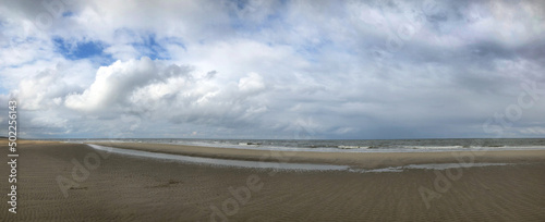 Northsea coast. Beach and sea. Julianadorp Netherlands. Panorama.