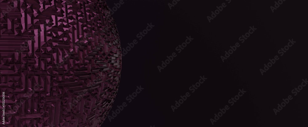 Techno crystal sphere dark background. Purple futuristic planet moving in 3d render black space Digital cybernetic ball with luminous glass edges Techno crystal sphere dark background. Purple futuristic planet moving in 3d render black space Digital cybernetic ball with luminous glass edges