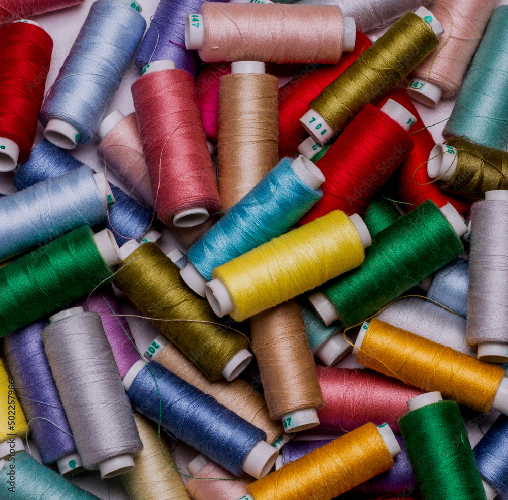 Top view of multicolor sewing thread Top view of multicolor sewing thread