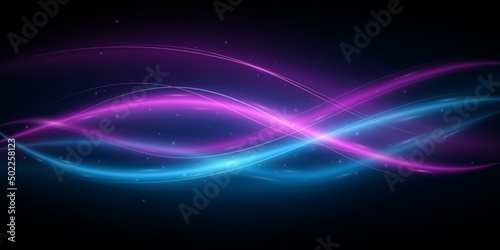 Abstract light waves background. Glowing blue and purple wavy swirl. Glowing trace. Shiny element. Light effect for your design. Vector illustration