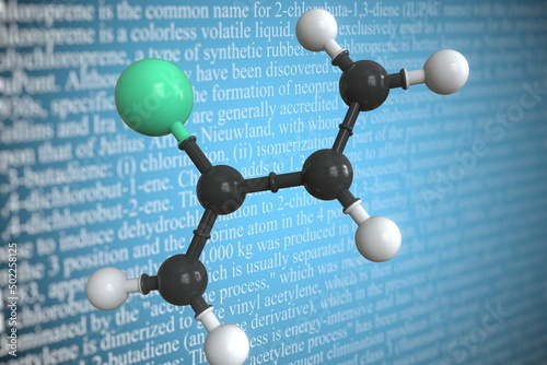 Chloroprene scientific molecular model, 3D rendering photo
