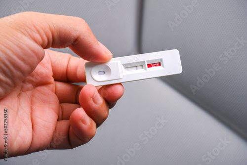 Covid-19 negative test result with SARS CoV-2 Rapid antigen test kit (ATK) card,Coronavirus infectious protective concept