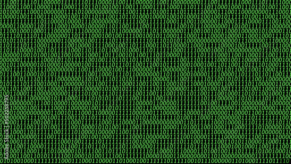 Green binary code on black background, digital abstract background.