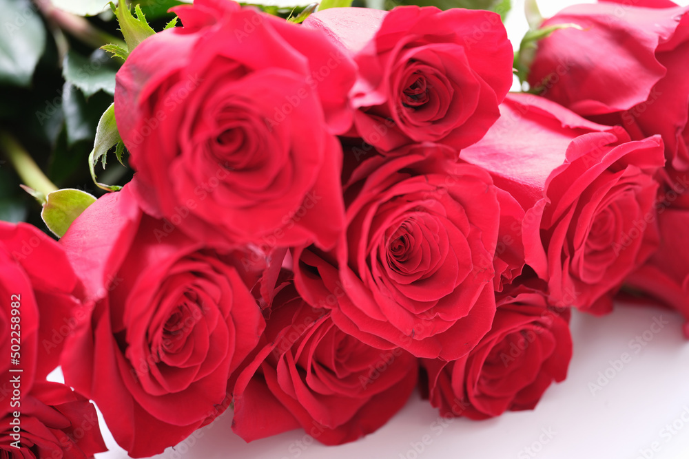 Luxury bouquet made of red roses, flower shop