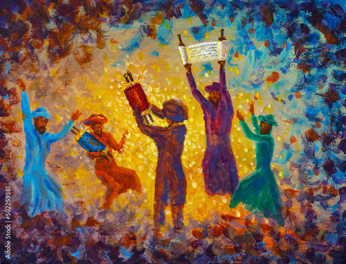 Photo Simchat Torah painting religious holiday greeting card jewish religious holiday