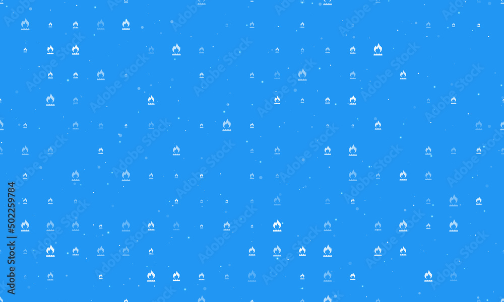 Seamless background pattern of evenly spaced white gas symbols of different sizes and opacity. Vector illustration on blue background with stars