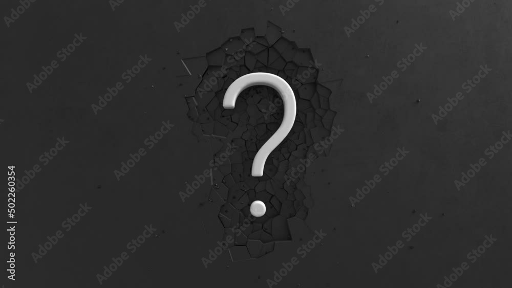 Large White Question mark animation with impact effect on Dark ...