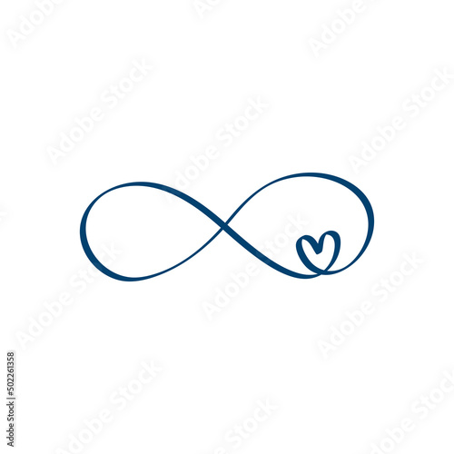 Love heart In the sign of infinity. Sign on postcard to Valentines day, wedding print. Vector calligraphy and lettering illustration isolated on a white background
