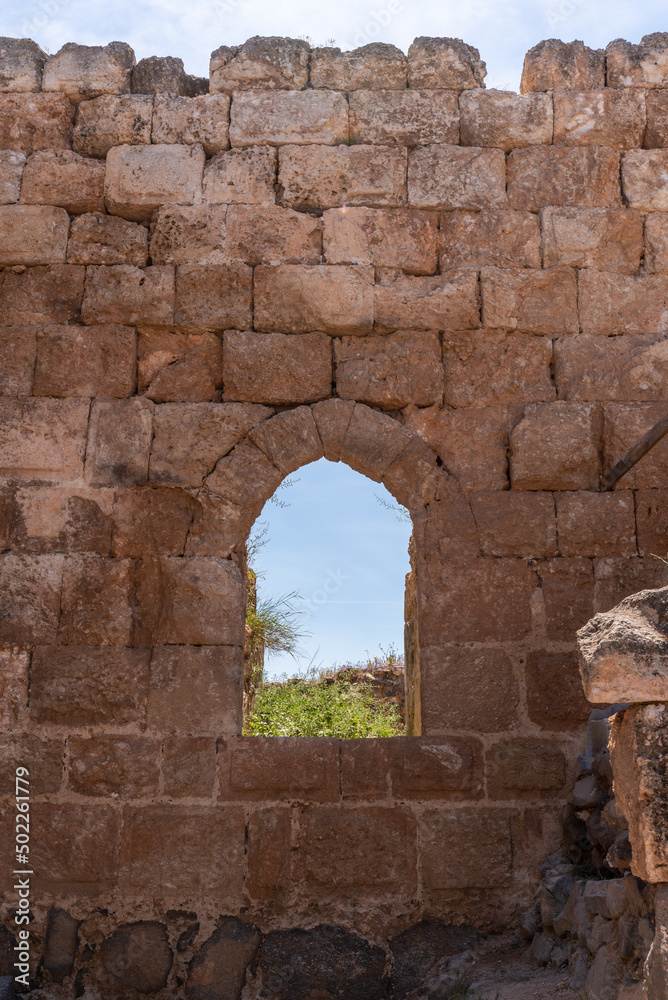 Arched features of Belvoir Fortress, Kohav HaYarden National Park in Israel. Ruins of a Crusader castle.
